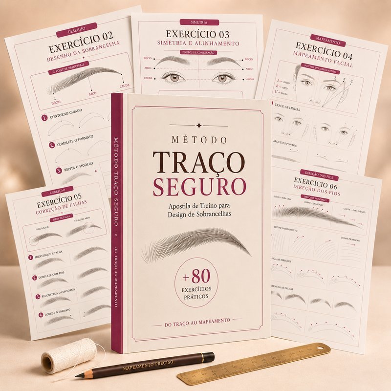 Método Traço Seguro - Apostila de Treino para Design de Sobrancelhas, +80 exercícios práticos